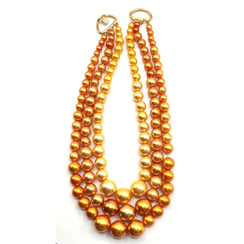Gold & Orange Multi-Strand Beaded Necklace With Gold-Tone Heart Clasp Statement
